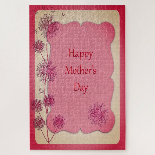 Happy Mother's Day Pink Trim and Dandelion Seeds Jigsaw Puzzle (Vertical)