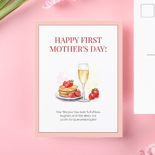 Happy Mother's Day Pink Watercolor First Time Mom Holiday Postcard