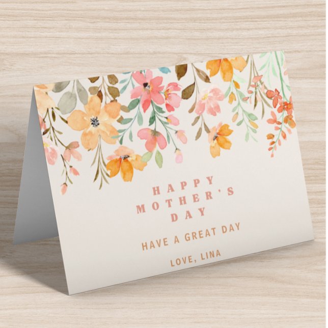 Happy Mothers Day Pink Watercolor Flowers Foil Holiday Card (Creator Uploaded)