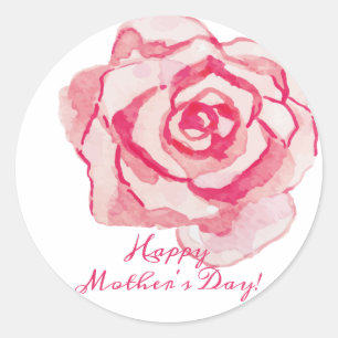Happy Mother's Day!   Pink Watercolor Rose Classic Round Sticker