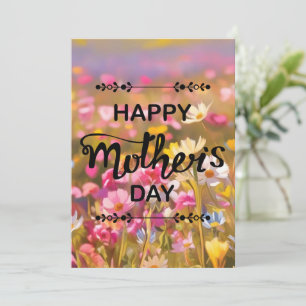 Happy Mother's Day Pink Wild Flowers Field 2025 Holiday Card