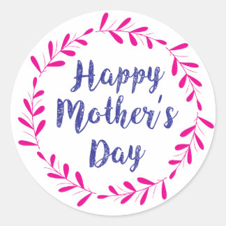Happy Mother's Day, Pink Wreath - Glossy, Sm., Classic Round Sticker