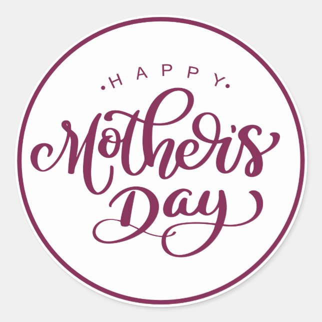 Happy Mother's Day Plum Purple Script Classic Round Sticker (Front)