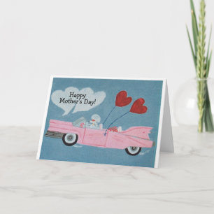 Happy Mother's Day! Poodle in pink convertible Card