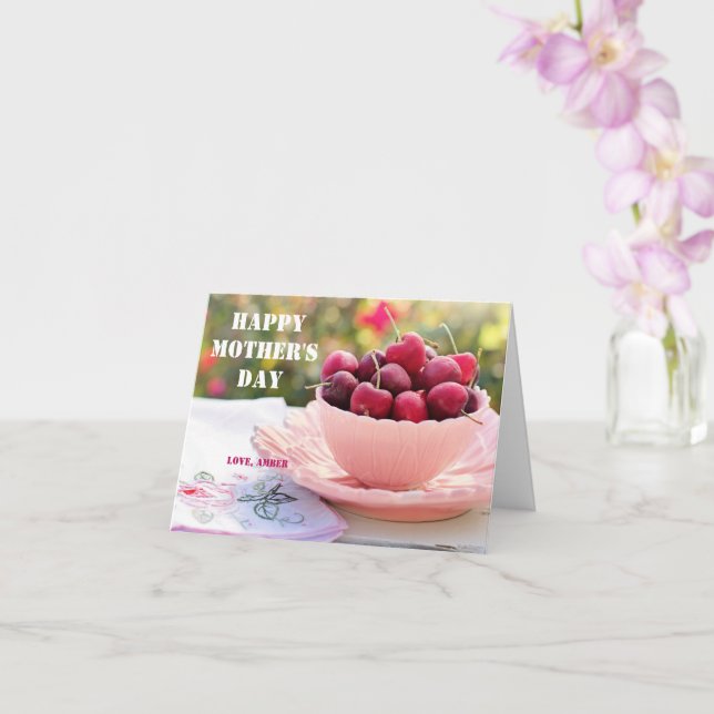 Happy Mother's Day pretty Cherries Fruits Mom Card (Orchid)