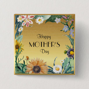 Happy Mother's Day, pretty floral design, Button