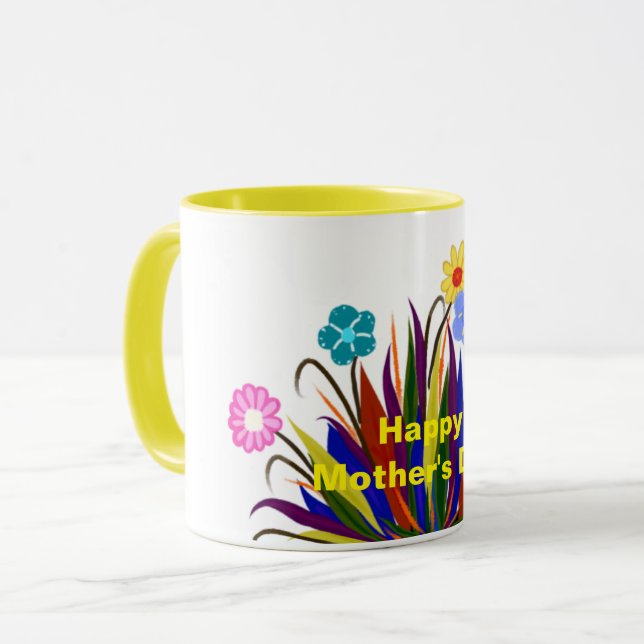 Happy Mother's Day Pretty Flowers Feathers Mug (Front Left)