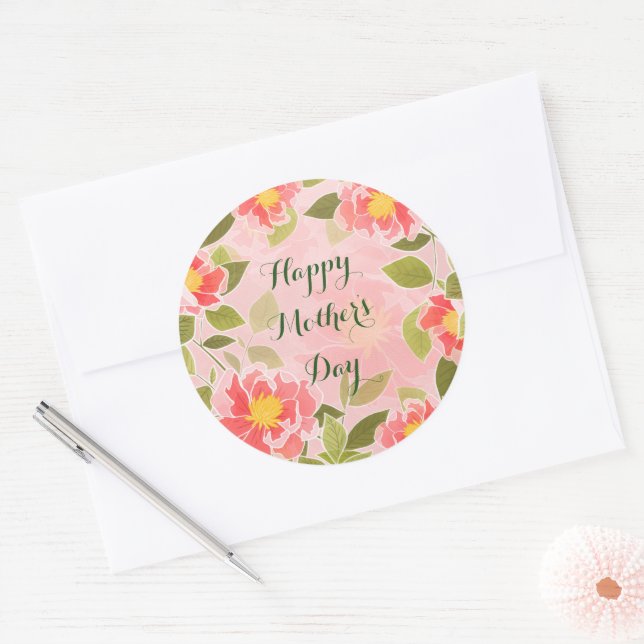 Happy Mother's Day, pretty pastel pink, Classic Round Sticker (Envelope)