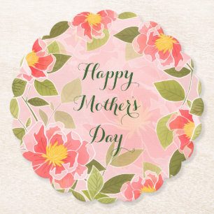 Happy Mother's Day, pretty pastel pink, Paper Coaster