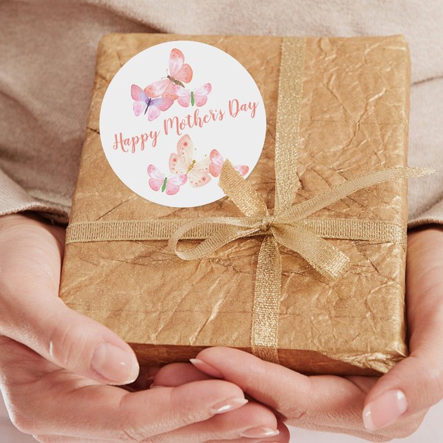 Happy Mothers Day | Pretty Watercolor Butterflies Classic Round Sticker (Creator Uploaded)