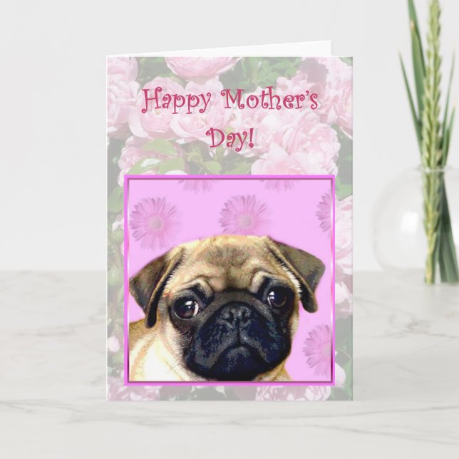 Happy Mother's day Pug dog greeting card (Front)