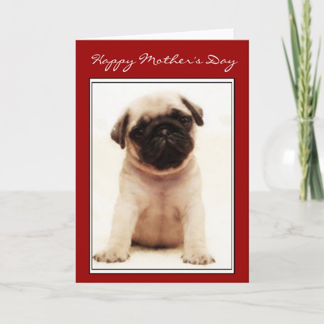 Happy Mother's Day Pug puppy greeting card (Front)