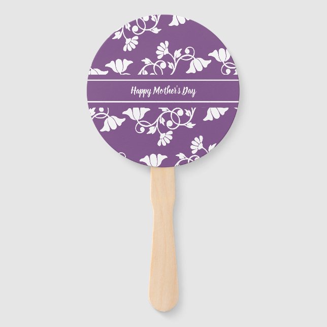 Happy Mother's Day Purple and White Floral Pattern Hand Fan (Front)