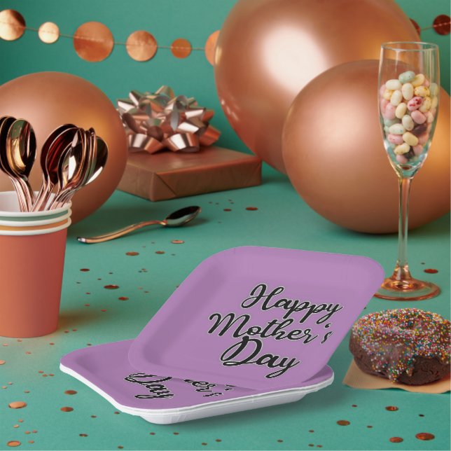Happy Mothers Day Purple Paper Plate (Multi)
