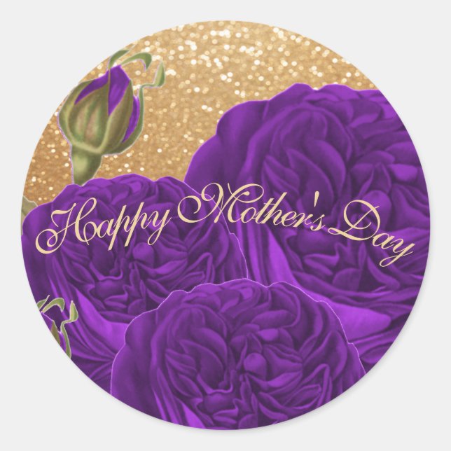 Happy Mother's Day Purple Roses Classic Round Sticker (Front)