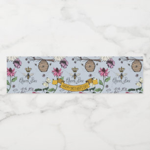 Happy Mothers Day Queen Bee & Crown Floral Water Bottle Label