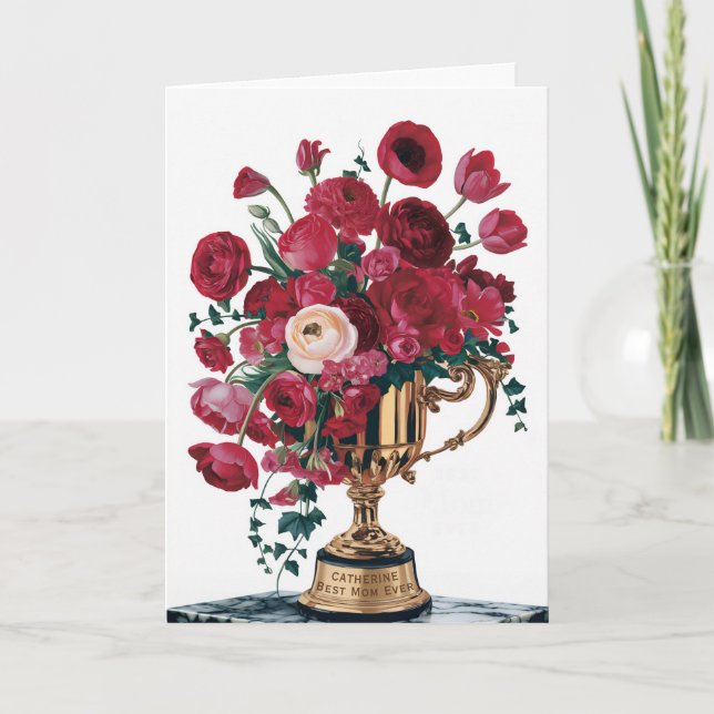 Happy Mother's Day Red Flowers Trophy Customizable Card (Front)