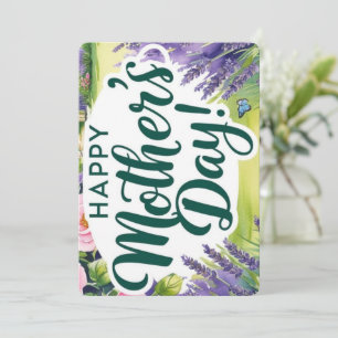 Happy Mothers Day Rose Graden Butterflies Green  Holiday Card
