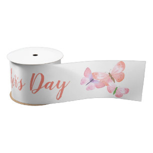 Happy Mothers Day Script Pretty Butterfly Satin Ribbon