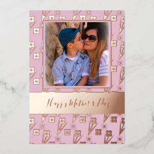 Happy Mother's Day Simple Florals Pink  Foil Holiday Card