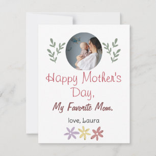 Happy Mother's day simple flower mom & baby photo Holiday Card