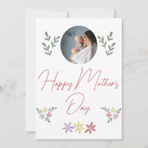 Happy Mother's day simple flower mom & baby photo Holiday Card