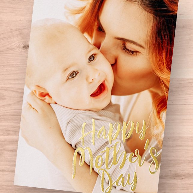 Happy Mother's Day Simple Modern Custom Photo Foil Holiday Card (Creator Uploaded)