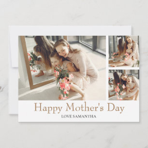 Happy Mothers Day   Simple Modern Script 3 Photo Holiday Card