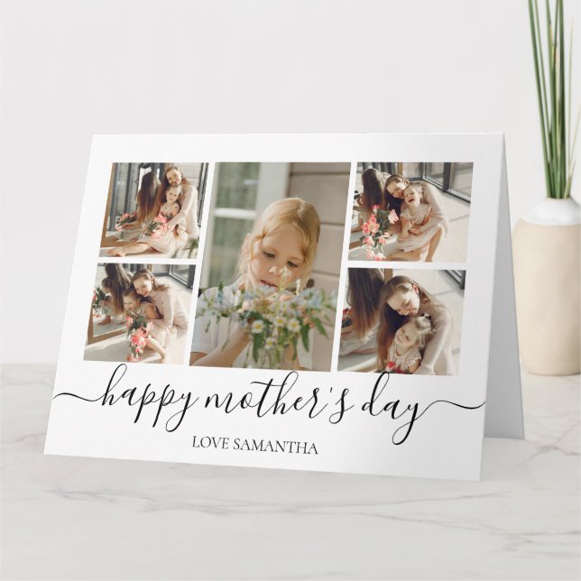 Happy Mothers Day | Simple Modern Script 5 Photo  Card (Front)