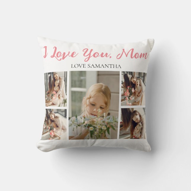 Happy Mothers Day | Simple Modern Script 5 Photo  Throw Pillow (Front)