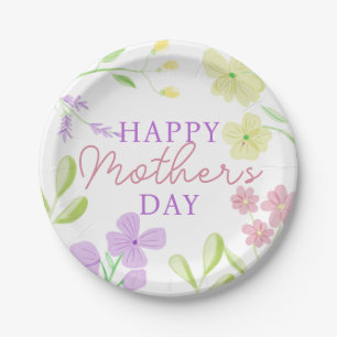 Happy Mother's Day Soft Floral Watercolor Pastel Paper Plate