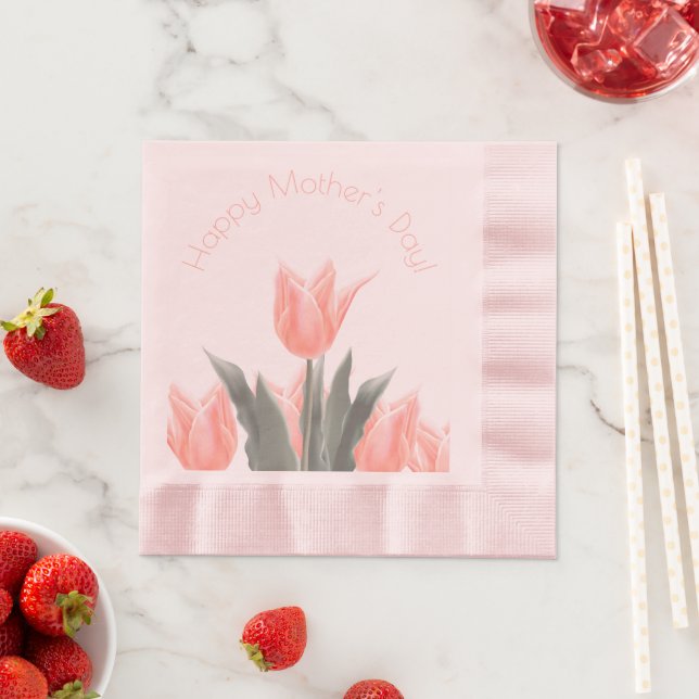 Happy Mother's Day! Stylish Peach Tulips Flowers Napkin (Insitu)