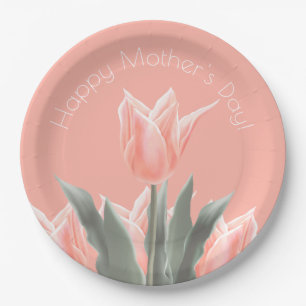 Happy Mother's Day! Stylish Peach Tulips Flowers Paper Plate