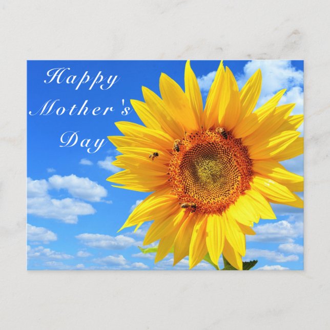 Happy Mother's Day  Sunflower and Bees on Blue Sky Postcard (Front)