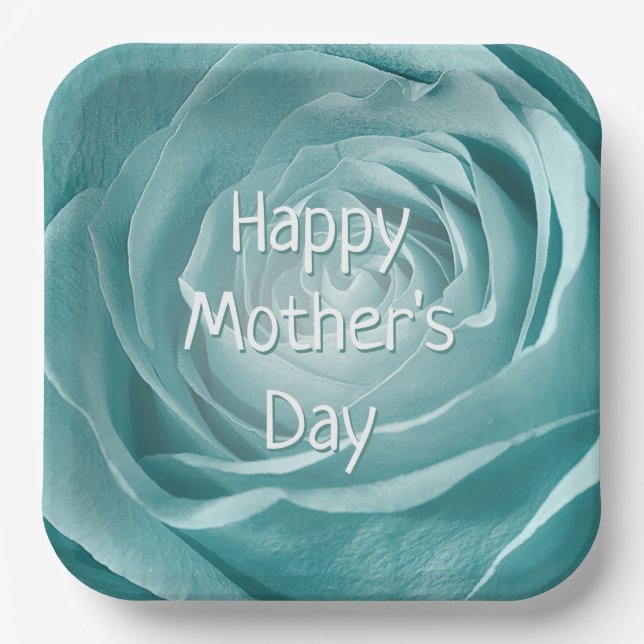 Happy Mother's Day Teal Rose Abstract Photography Paper Plate (Front)
