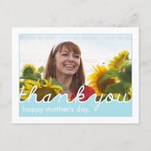 Happy Mothers Day Thank You, Mom Blue White Photo Postcard