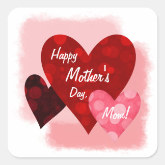Happy Mother's Day Three Hearts Circles 1 Square Sticker