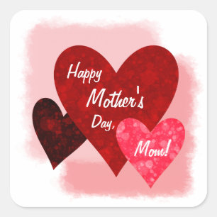 Happy Mother's Day Three Hearts Circles 2 Square Sticker