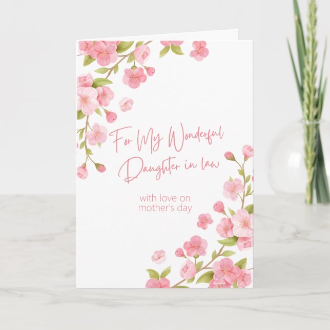 Happy Mothers Day To Daughter in Law Pink Floral Card (Front)