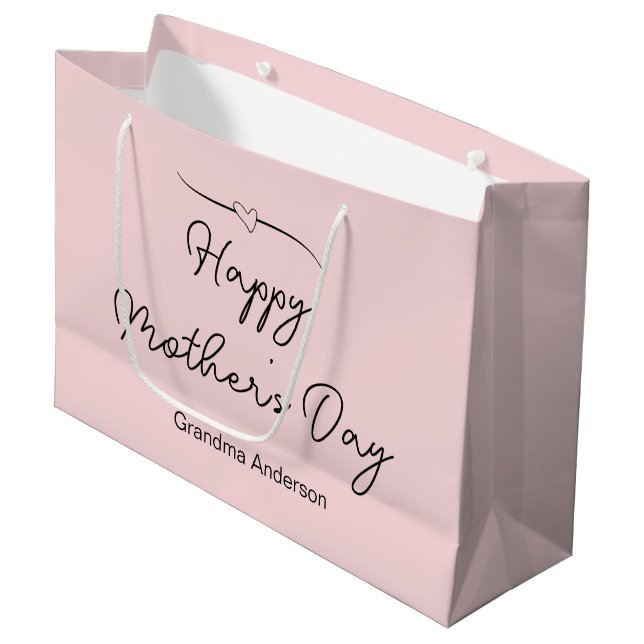 Happy Mother's Day to Grandma Name Pale Pink Large Gift Bag (Front Angled)