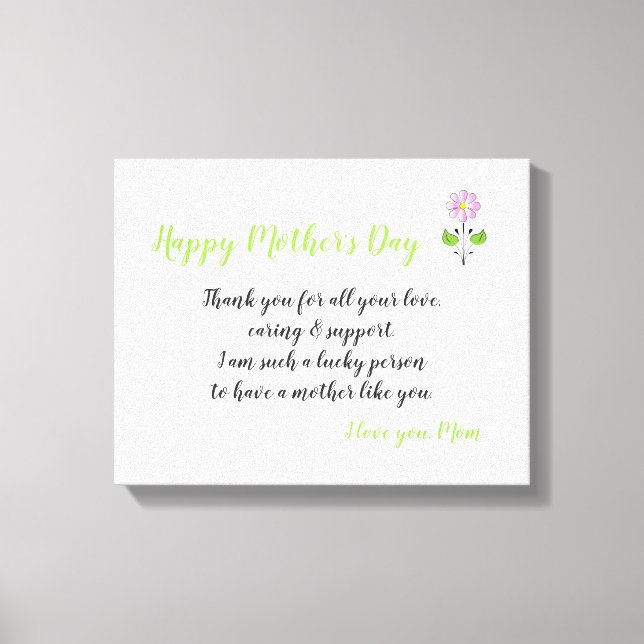 Happy Mother's Day to Mom with Love Message Canvas Print (Front)