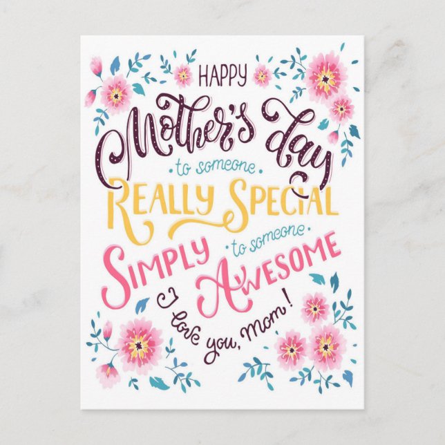 Happy Mother's Day | to Special and Awesome Mom Holiday Postcard (Front)