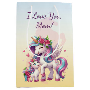 "Happy Mother's Day," Unicorn moms and kids Medium Gift Bag