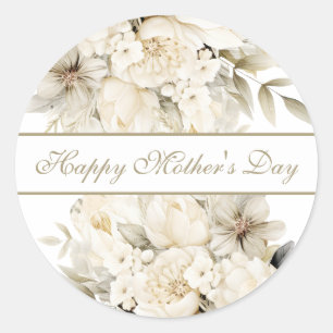 Happy Mother's Day  Vanilla cream floral script Classic Round Sticker