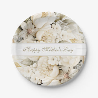Happy Mother's Day Vanilla cream Floral script Paper Plate