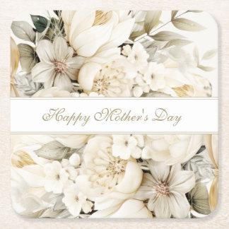 Happy Mother's Day Vanilla cream Floral script Square Paper Coaster