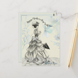 Happy Mother's Day Victorian Woman Parasol Birds Postcard