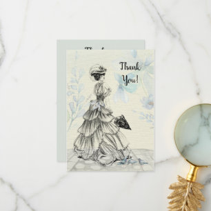 Happy Mother's Day Victorian Woman Parasol Birds Thank You Card