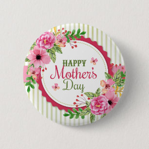 Happy mother's day vintage flower bouquet frame 2 inch round button
