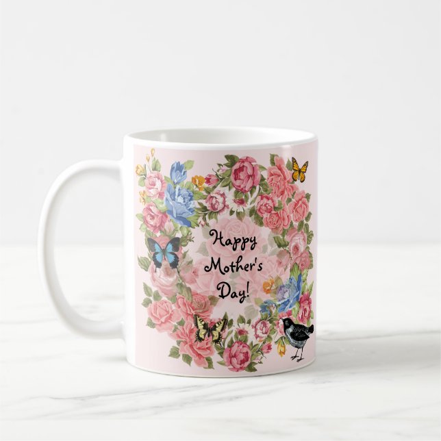 Happy Mother's Day Vintage Roses Coffee Mug (Left)